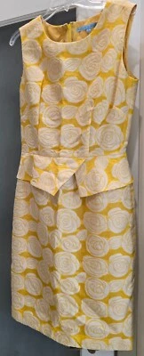 Antonio Melani Sunshine Yellow & White Floral Pencil Dress with Peplum, Size 4 - Image 1 of 4