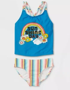 Girls' 2pc 'Sunshine Day' Tankini Cross Back Bikini Swimsuit Cat & Jack size L - Picture 1 of 5