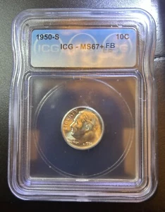 1950 S Roosevelt Dime MS67+ FB - Picture 1 of 2