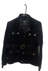 Very Vintage Outer Edge Black Corduroy Jacket Womens Button Down/ Belted M - Picture 1 of 4