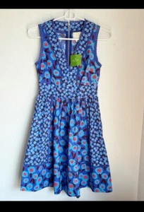 Kate Spade - Vestido Azul y Rojo Estampado Floral Algodón Línea A con Borde de Ojales Talla 00 - Imagen 1 de 12