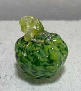 Vintage 4" Art Glass Pumpkin Green Figurine - Picture 1 of 2