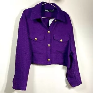(E1) NWT Zara O Likes Purple Tweed Cropped Jacket Women's Sz M - Picture 1 of 11
