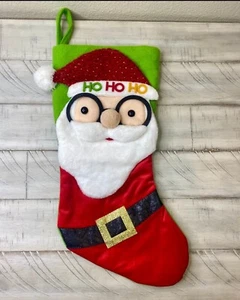 Babbo Natale Ho Ho Ho Bicchieri Glitterati Calza Natalizia Feltro Morbido Rosso Verde - Foto 1 di 4