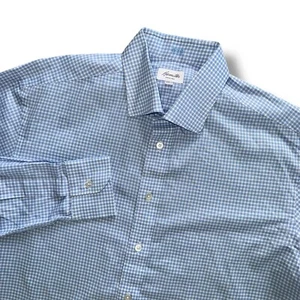 Hamilton Button Up Long Sleeve Shirt Men’s Large 16 Blue White Check - Picture 1 of 4