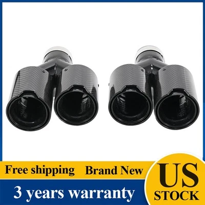 For BMW Carbon Fiber Dual Exhaust Twin End Tips Tail Pipe 101MM Out 63MM In - Image 1 of 4