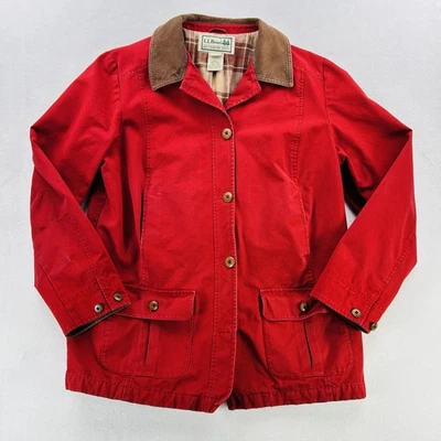 L.L.Bean Jacket Mens Large Red Canvas Corduroy Collar Plaid Lined Field Coat - Image 1 of 4