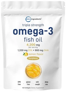 Micro Ingredients Triple Strength Omega 3 Fish Oil Supplements 4200mg Per Ser... - Picture 1 of 7