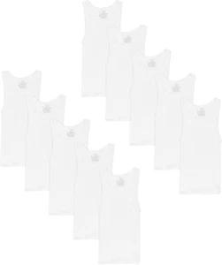 Boys’ Tank Cotton Undershirt, Ecosmart, 10 Pack, White - Picture 1 of 12