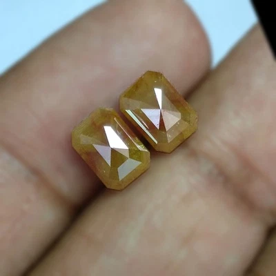 3.60cts 8x6mm Emerald Pair Fancy Red Yellow Mix Bi color Natural Loose Diamonds - Image 1 of 4