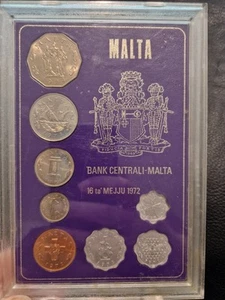 1972 Malta Complete Hard Cased Proof Coin Year Set 8 Coins - Picture 1 of 2
