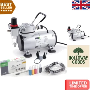 Complete Airbrush Set: Compressor FD-18-2K, Double Action Airbrush & Accessories - Picture 1 of 15