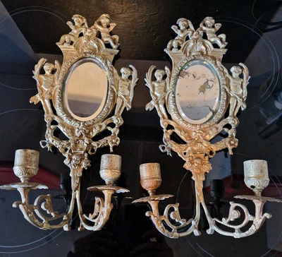 MIROIR CHANDELIERS BRONZE XIX ÈME  (LIRE SVP ) CHÉRUBINS PUTTI - Photo 1/4