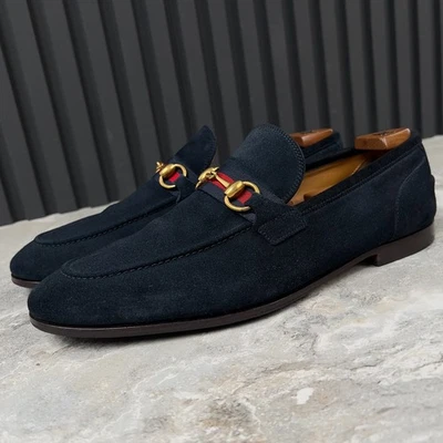 Mocasines Gucci Jordaan Web Horsebit Tacones Azul Gamuza 8.5 G o 9 EE. UU. o 42.5 EUR Foto 1 de 4