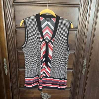 Camisa Jones New York Talla L Cuello en V Corbata Estampada Sin Mangas Poliéster Spandex Foto 1 de 4