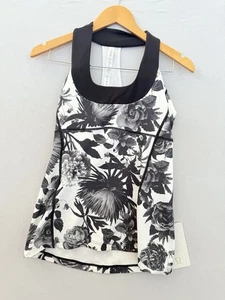 Lululemon Scoop Neck Tank Black White Grey Floral New Size 10 - Picture 1 of 4