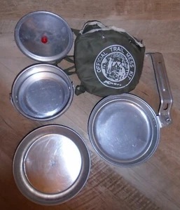 Vintage Aluminum 5 Piece Mess Kit Scouting Camping Backpacking w/Bag READ - Imagen 1 de 9