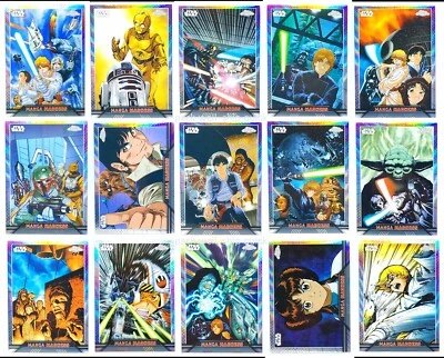 Juego completo de 15 insertos refractores 2023 Topps Chrome Star Wars Manga Madness Foto 1 de 4