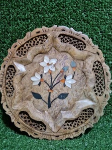 Placa de mármol de piedra de jabón indio con incrustación Pietra Dura de 20 cm de diámetro - algunos daños - Imagen 1 de 10
