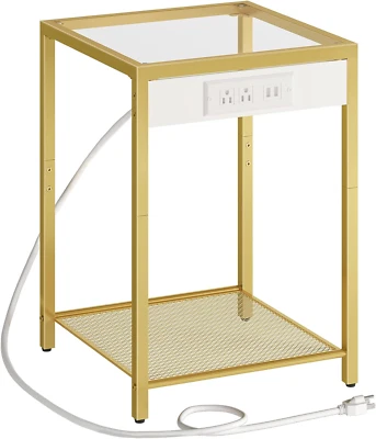 Side Table with Charging Station, End Table with USB Ports, Nightstand for Tight - Image 1 of 4