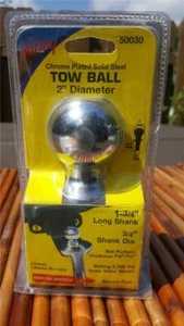 NEW VALLEY 50030 HITCH TOW BALL 2" Diameter 1 3/4 x 3/4 Shank STEEL & CHROME - Picture 1 of 1