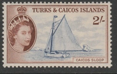 TURKS & CAICOS IS MINT EII 1957 2 deep ultramarine & brown sg248 - Image 1 of 2