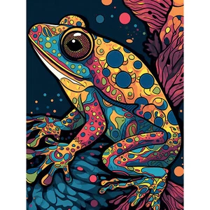 Frog Portrait Painting Colourful Psychedelic Aquatic Animal Pop Art Print 18X24"