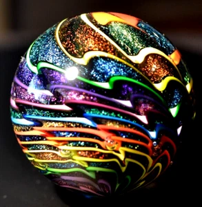 JAMES ALLOWAY GLASS MARBLE/2.862"-DICHROIC RAINBOW 8 CANE #3541-WORLDWIDE SHIP - Picture 1 of 18