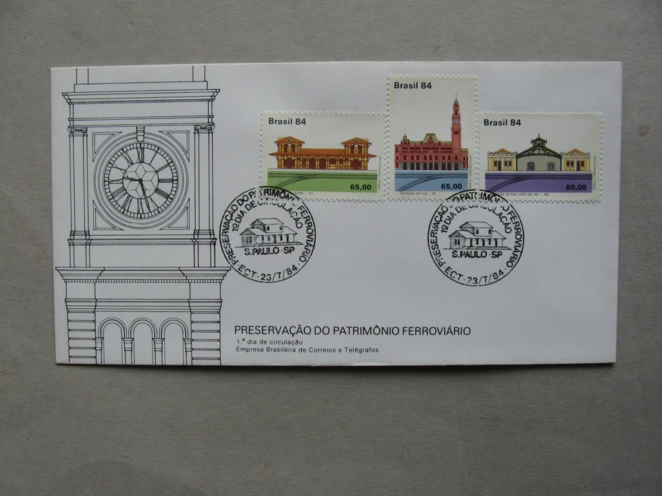 BRAZIL / BRASIL, cover FDC 1984, railwaystations architecture - Image 1 of 1
