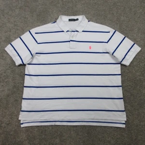 Polo Ralph Lauren Shirt Mens 2XB White Blue Striped Pink Pony Pique Knit Golf - Picture 1 of 12