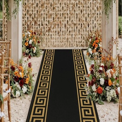 Corredor negro dorado, alfombra larga negra dorada, alfombra de entrada, corredor antideslizante, corredor de pasillo Foto 1 de 4