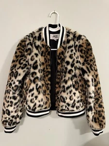 WOMEN'S FAUX FUR BOMBER JACKET LEOPARD CHEETAH SIZE SMALL JACK BY BB DAKOTA - Picture 1 of 3