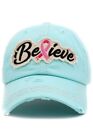 Women's Baseball Cap, Believe Pink Ribbon Vintage Adjustable Strap, Ladies Hat