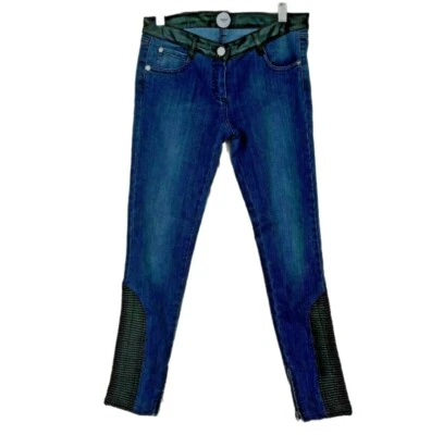 Jeans de motociclista Parrot Italia para niña talla 12 imitación cuero negro moto azul roca Foto 1 de 4