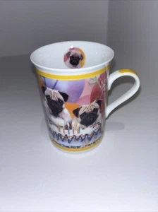 PARTY TIME~DANBURY MINT~PURELY PUGS PORCELAIN MUG - Picture 1 of 7