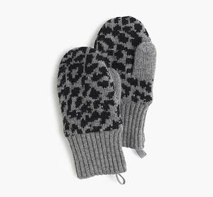 NWT Crewcuts Kids' Girls' Leopard Wool Mittens Gloves Hthr Pewter Size L - Picture 1 of 1
