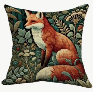 FOX Abstract Botanical Tapestry Linen Throw Pillow Cover Holiday Home Decor 18” - Picture 1 of 4