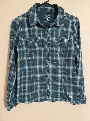 Camisa de flanela Mountain Hardwear feminina azul xadrez botão para cima leve - Feminina 4 - Imagem 1 de 4