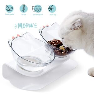 Non-slip Double Dog Cat Pet Bowls with Raised Stand Food Water Feeding Station~~