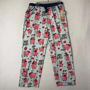 Lazy One pajama pants Women's Large Hogs & Kisses XOXO blue pockets NWT - Picture 1 of 6