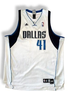 Vtg ADIDAS NBA Dallas Mavericks Jersey Nowitzki #41 size XL +2 Length White/Blue - Picture 1 of 8