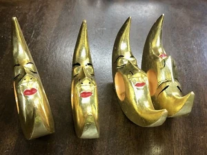 Anillos de servilleta de oro hombre en la luna ¿papel maché? Juego de 4 soportes antiguos vintage - Imagen 1 de 9