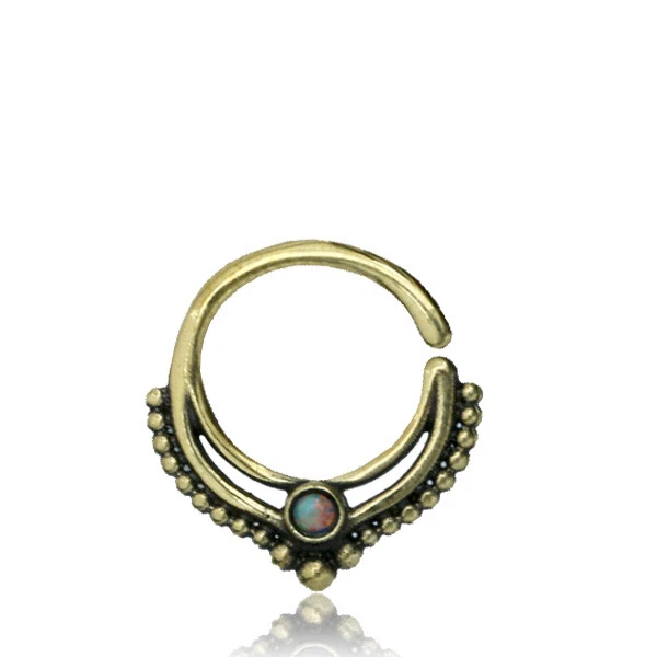 16G BRASS HANGING SEPTUM FAUX OPAL STONE SMALL 9MM RING DIAMETER NOSE HOOP - Image 1 of 1