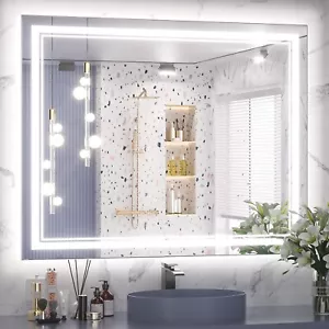 LED Bathroom Mirror, Dimmable, Anti-Fog, Wall Mounted, Touch Control, 3 Colors - Picture 1 of 38