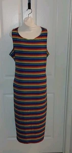 Lane Bryant Sleeveless Open-Back Bodycon Midi Dress Size 26/28 Colorful Stripes - Picture 1 of 9