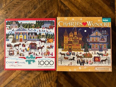Charles Wysocki’s 1000 Piezas Puzzle LOTE Victorian Christmas & Churchyard Completo Foto 1 de 4