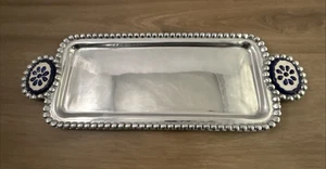 Pewter Serving Tray Rectangular with Ceramic Handles by Model Metalworks 18" - Picture 1 of 8