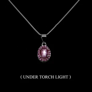 925 Sterling Silver Necklace Oval Star Ruby 6x4mm Ruby Diamond Cut Gemstone 18in - Picture 1 of 14