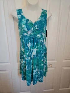Style & Co Macy's Women's Green Tropical V-Neck Sleeveless Beach Dress SZ 0X - Picture 1 of 9