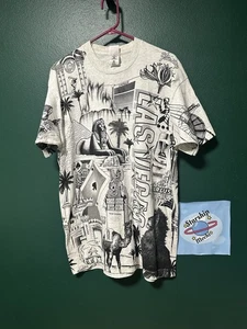 T-shirt vintage anni 90 Las Vegas stampa grafica x grande streetwear grigio nero la striscia - Foto 1 di 16